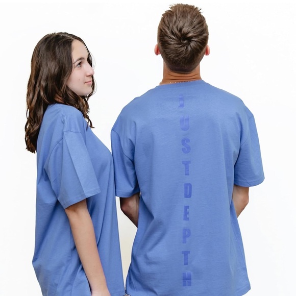 NWT T-TAM XS Blue Oversized T-Shirt Cotton Short Sleeve JUST DEPTH Tee Unisex - Picture 7 of 7
